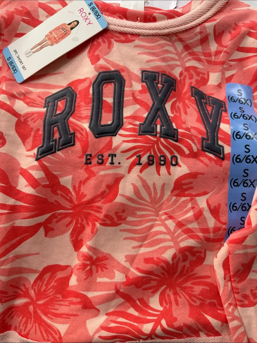 Roxy Pink and Coral Floral Sweatshirt and Short Set